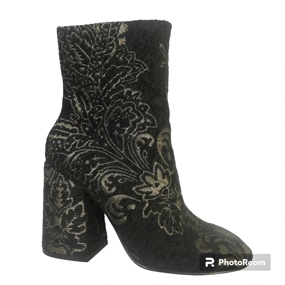 Ash Fedora Black Gold Embroidered Leather Sole High Ankle Boots 38 EU 7-7.5 US
